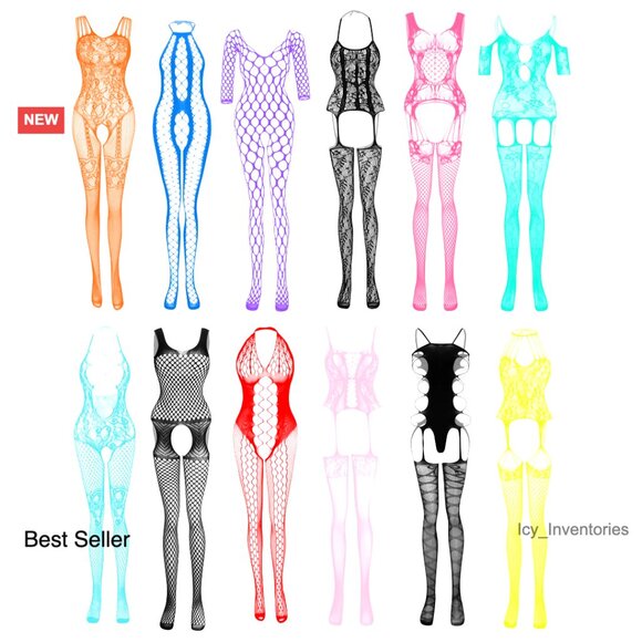 Fishnet Bodysuit Lingerie Set Sexy Nightwear Free Size Elastic Y2K